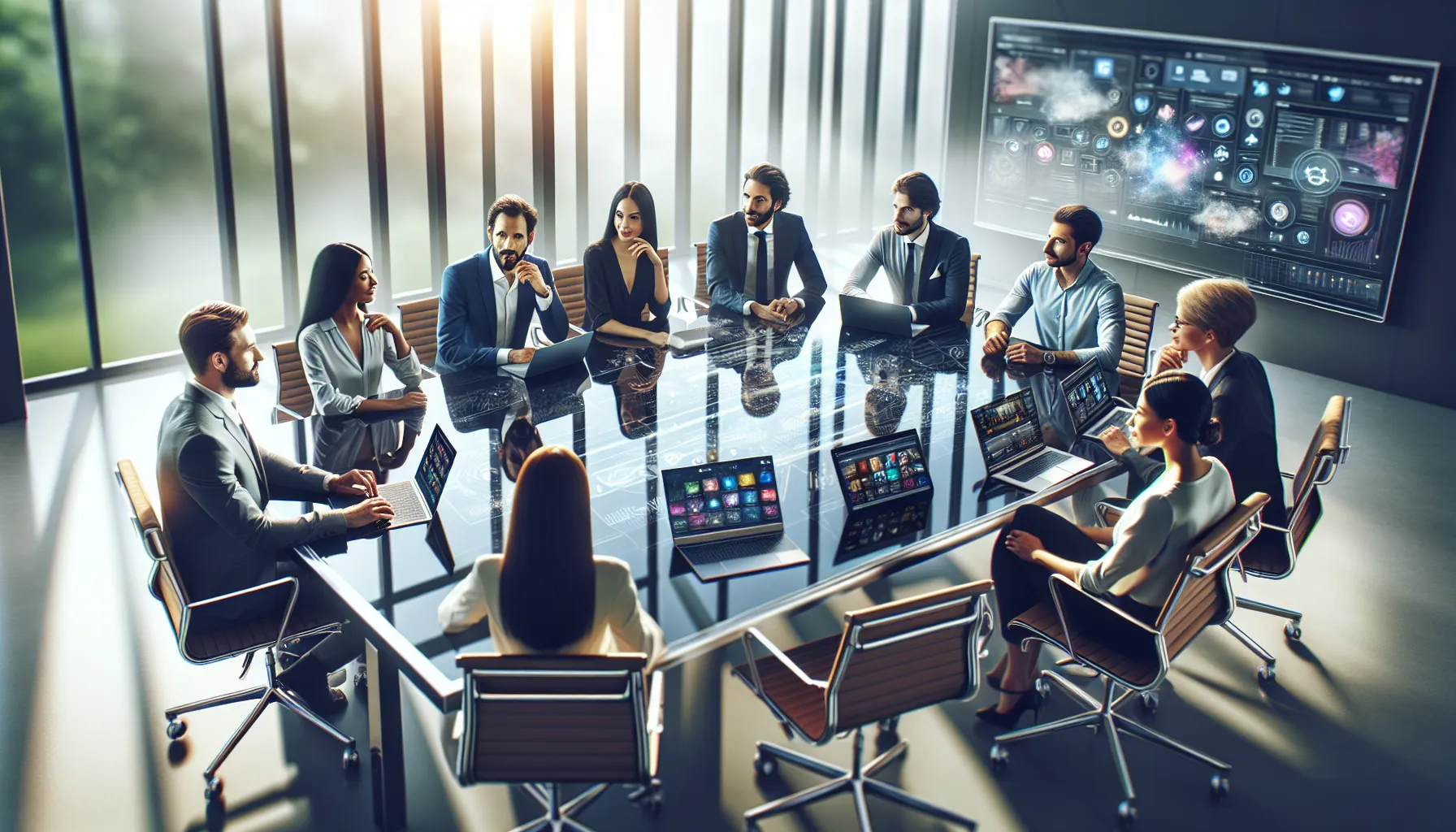 diverse professionals discussing digital contributions in a modern workspace.