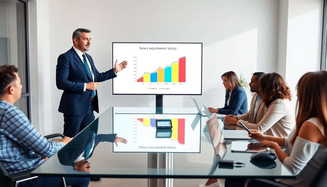 financial team discussing salary tax implications in a modern office.