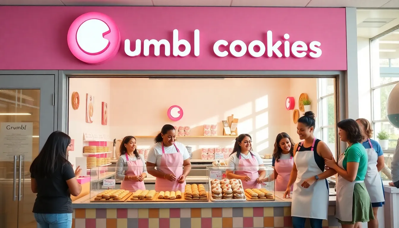 Crumbl Cookies storefront in San Jose with staff and customers.