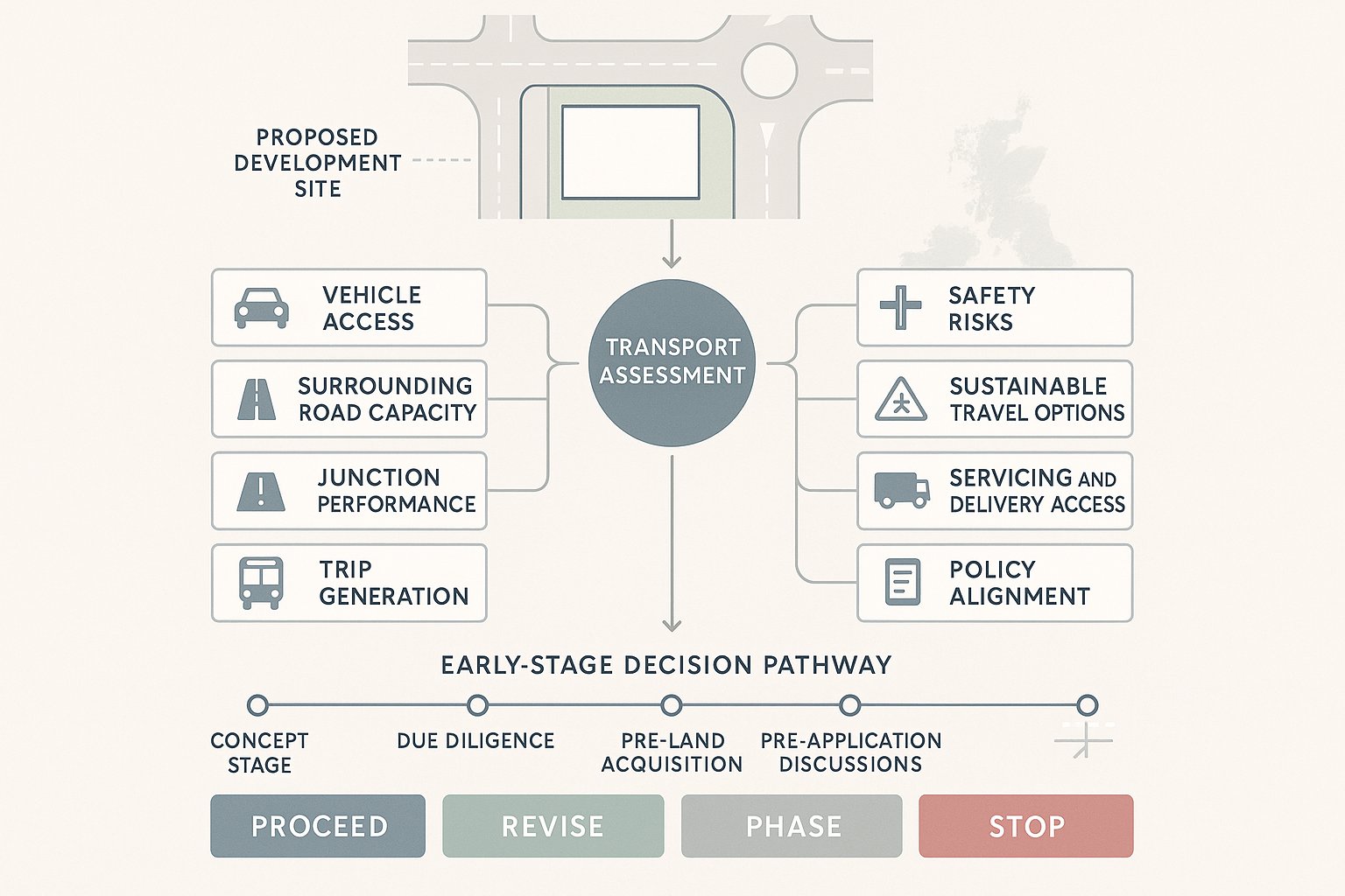 Infographic showing when a transport feasibility study is needed in the UK.