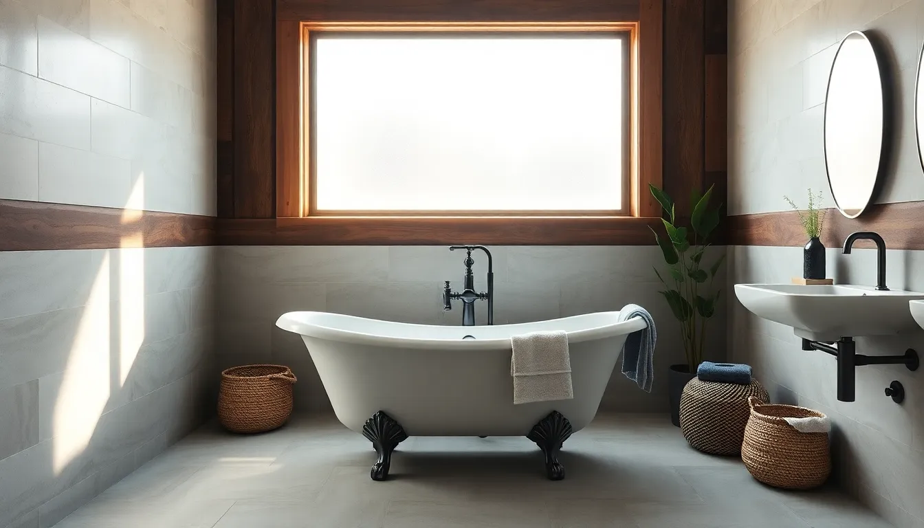 modern bathroom design with a vintage tub and stylish accents.