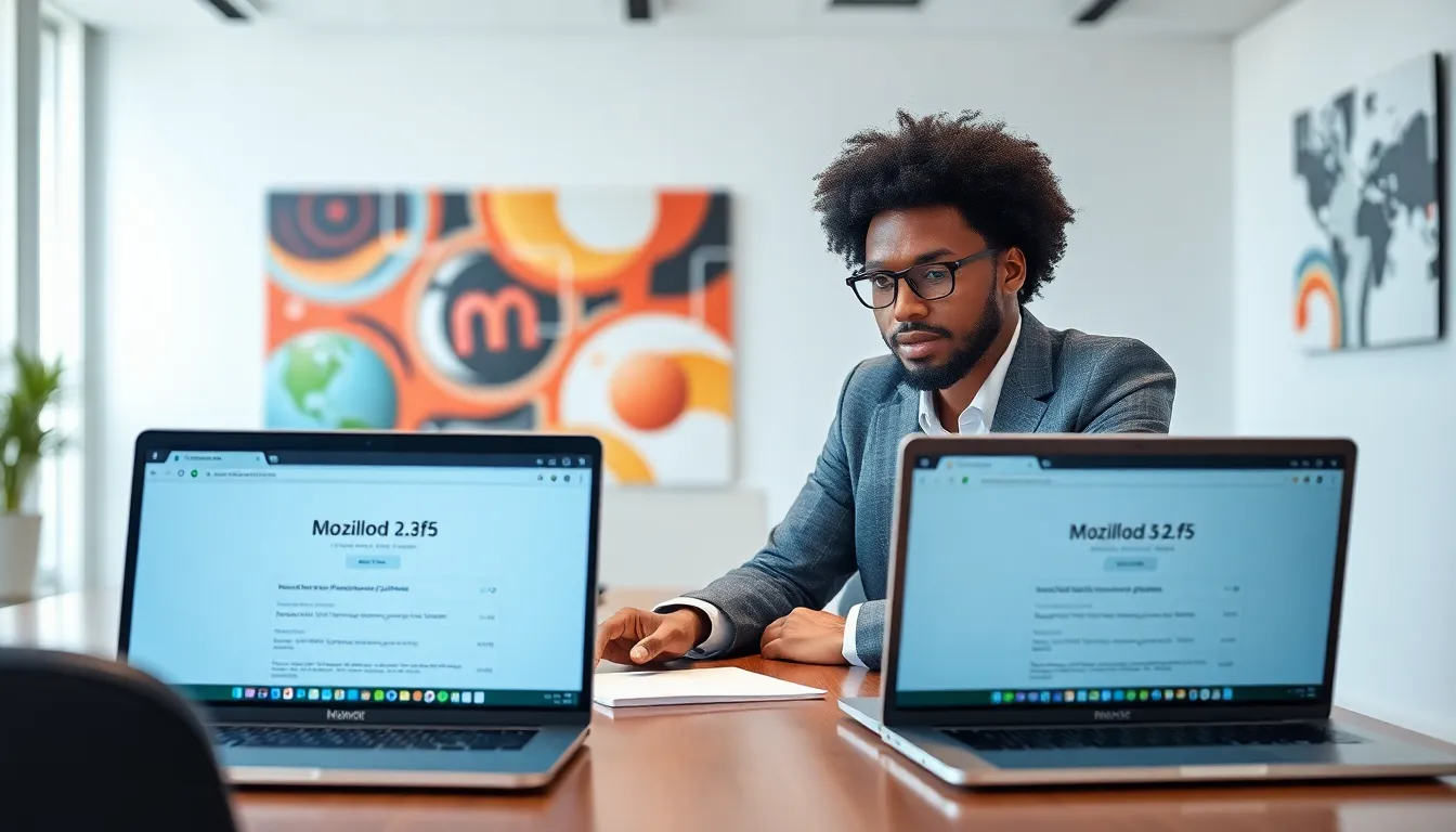 tech expert troubleshooting Mozillod5.2f5 loading issues in a modern office.