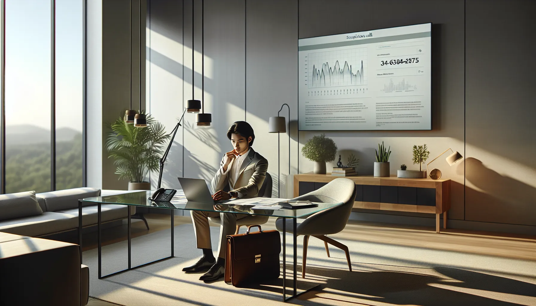 professional assessing phone call information in a modern office.