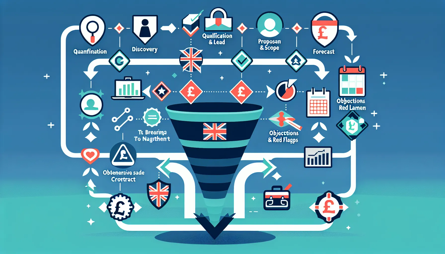 UK-themed process flow from lead qualification to signed SEO client.