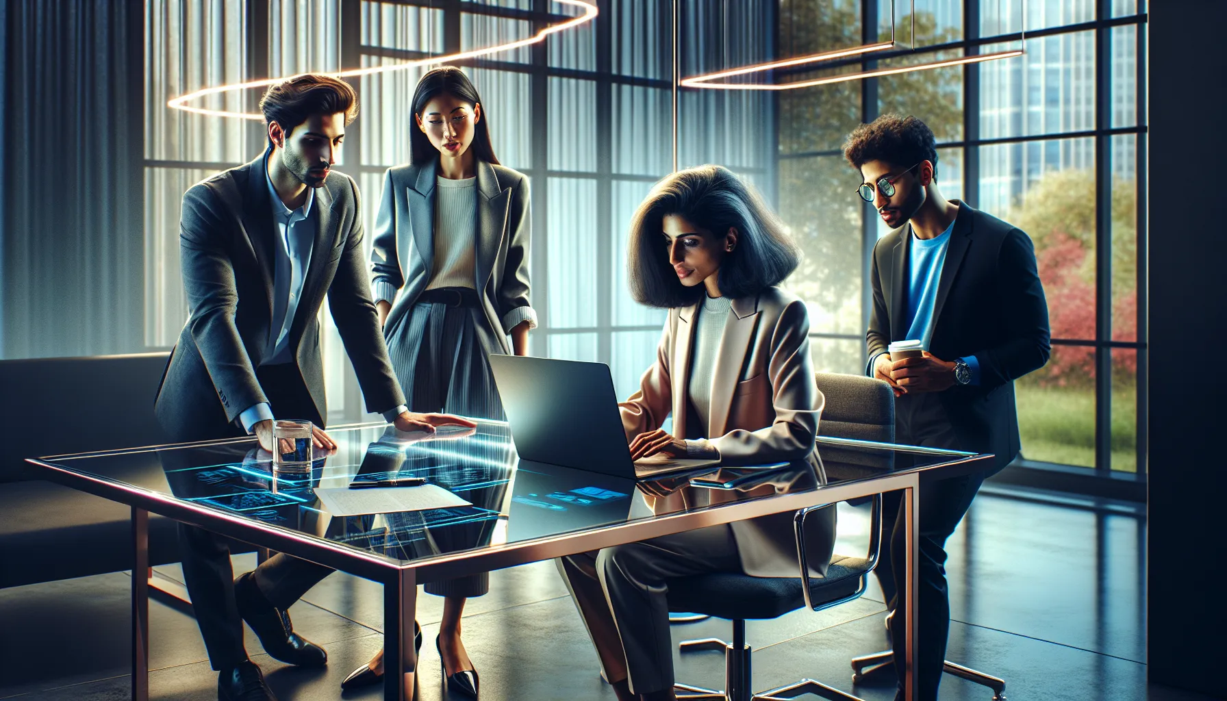 team discussing the installation of MozillaD5.2F5 in a modern office.