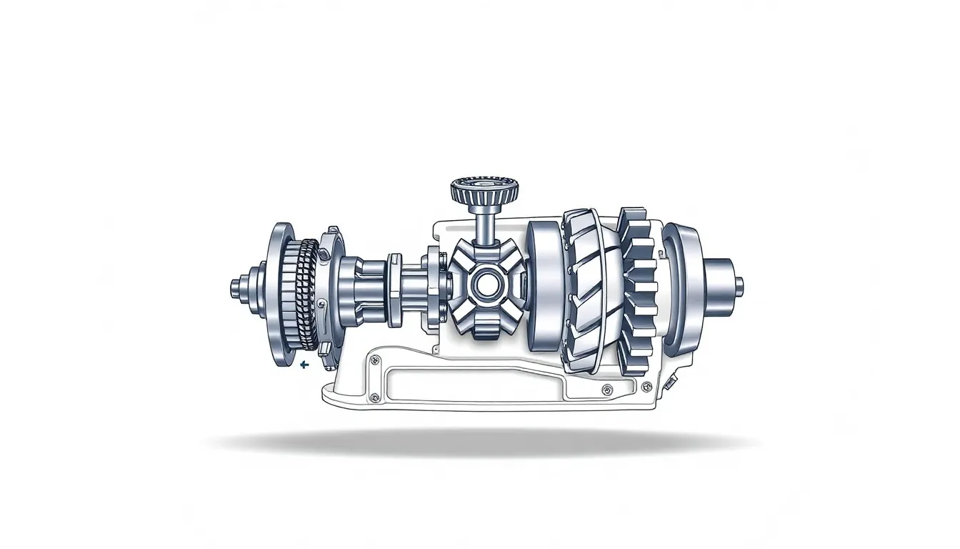 technical diagram of a steering gear box with labeled components.