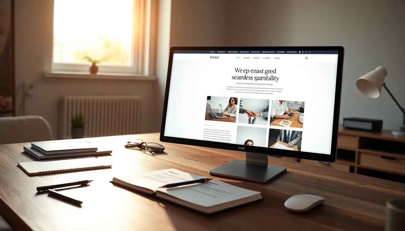 A computer displaying a well-structured website layout in a bright workspace.