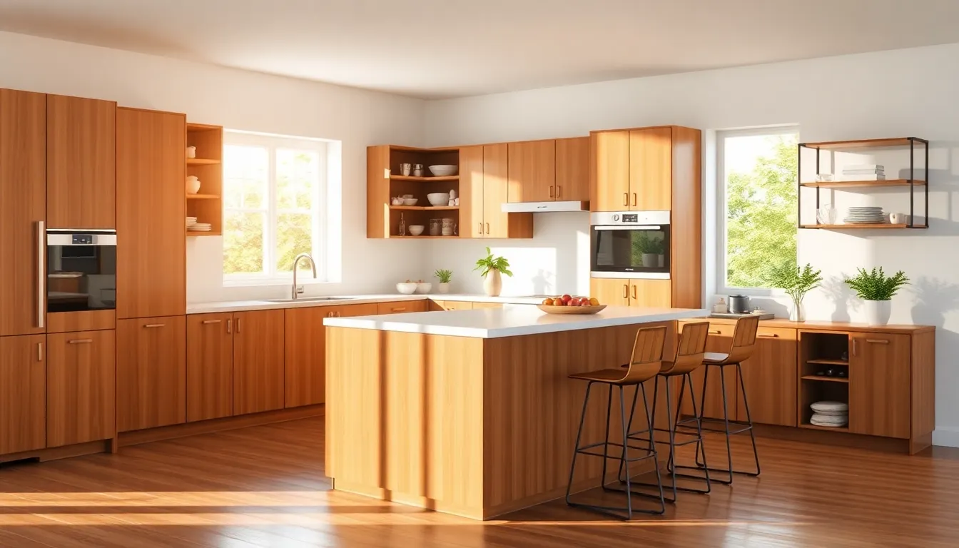 modern kitchen with stylish island furniture and seating.