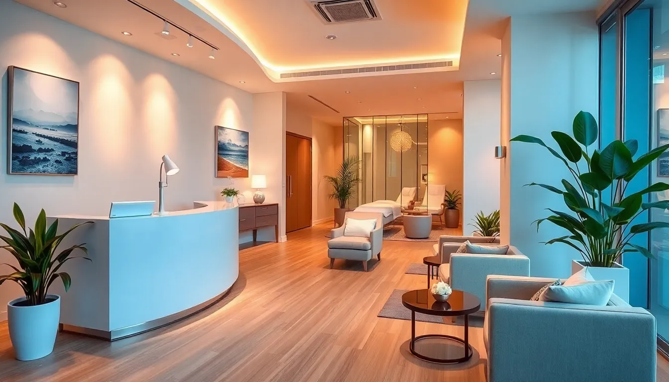 modern med spa interior with calming design and soothing atmosphere.