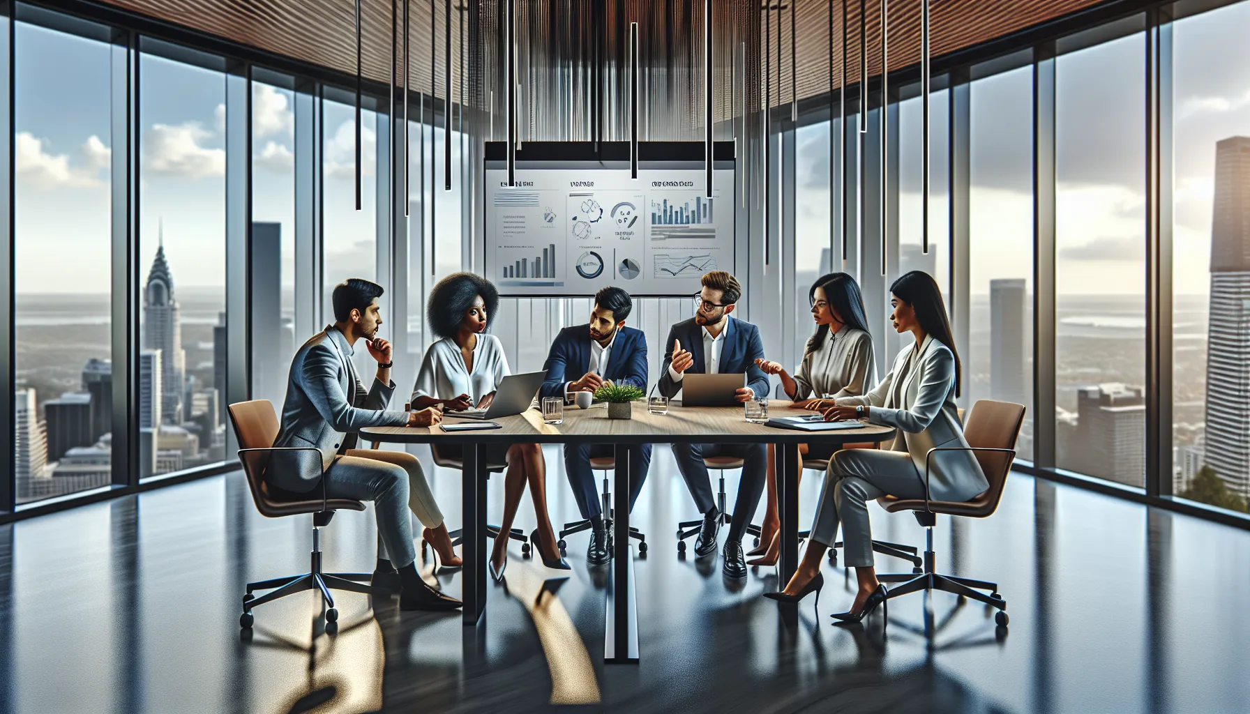 diverse professionals collaborating in a modern office setting.