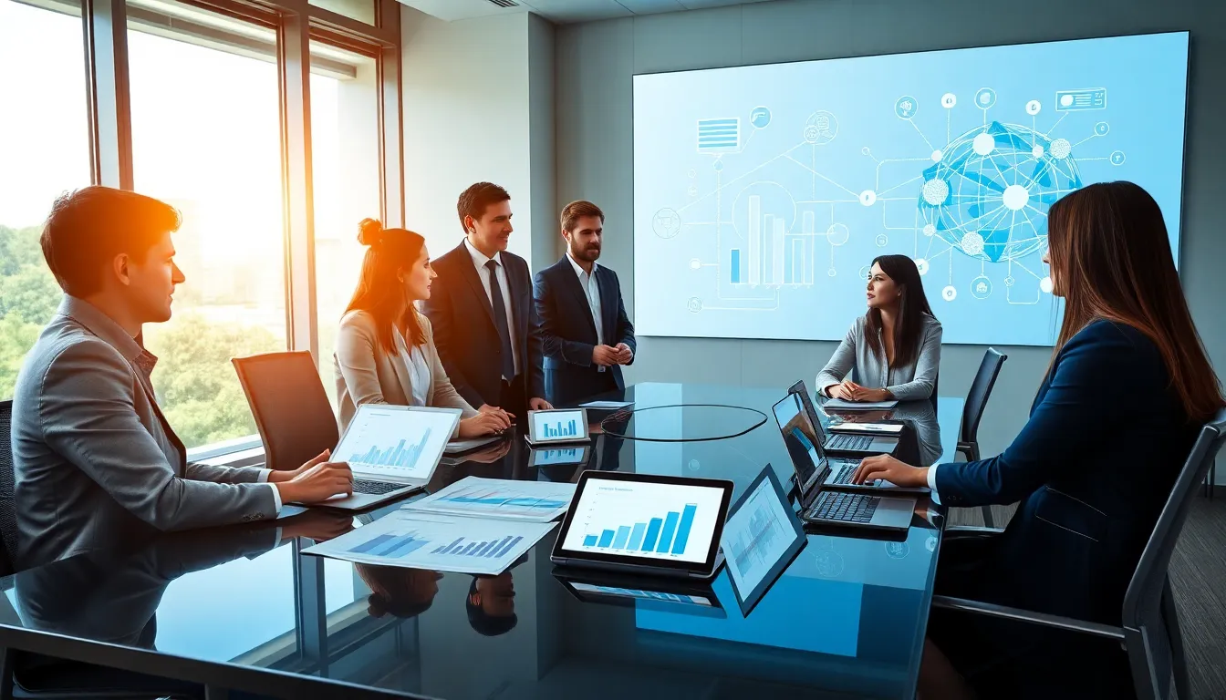diverse professionals collaborating in a modern office setting.