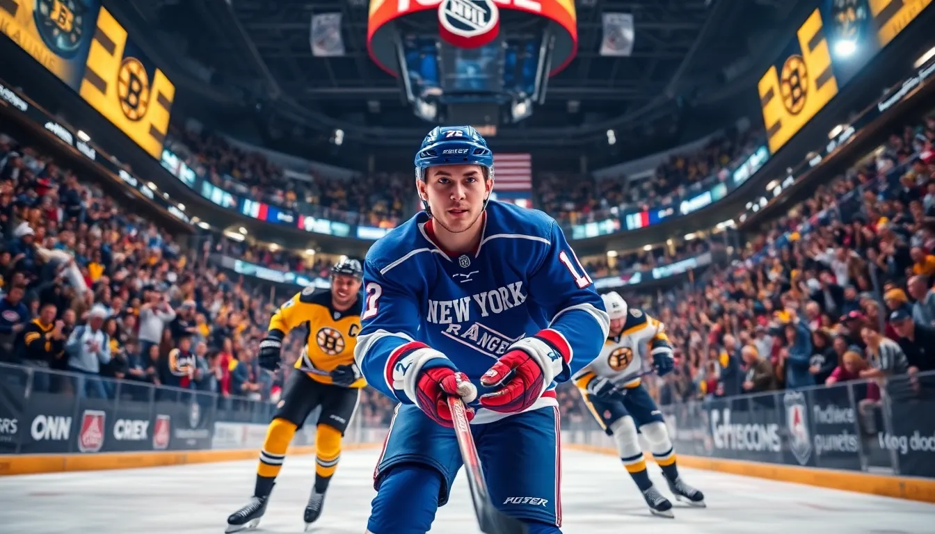 Hockey players in action during a thrilling NHL game.