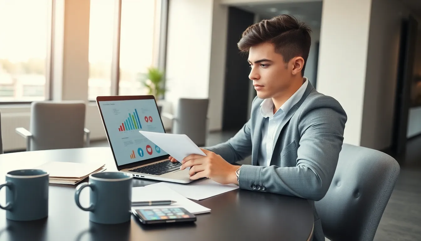 professional writing a social media cover letter in a modern office.