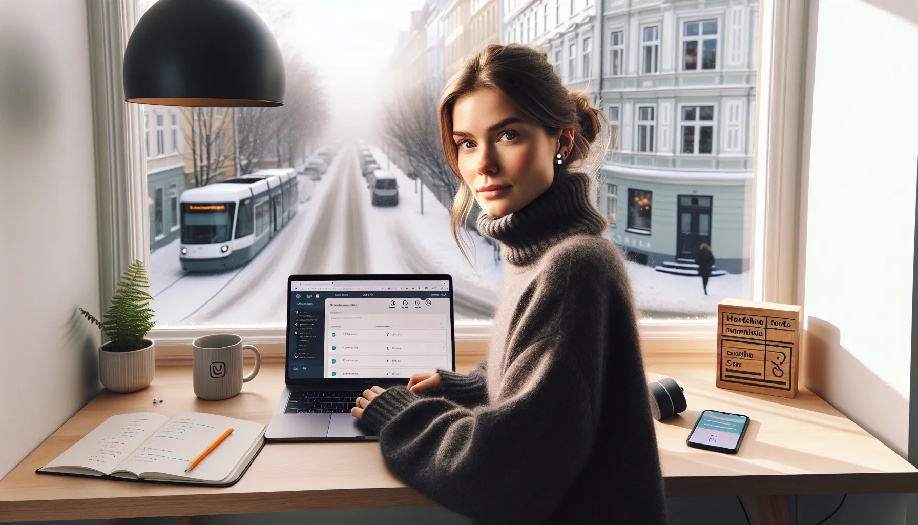 Norwegian student using laptop and phone for feedback-driven, structured learning at home.