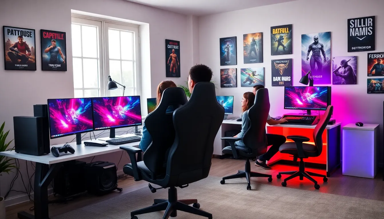 diverse team of gamers in a modern home office setting.