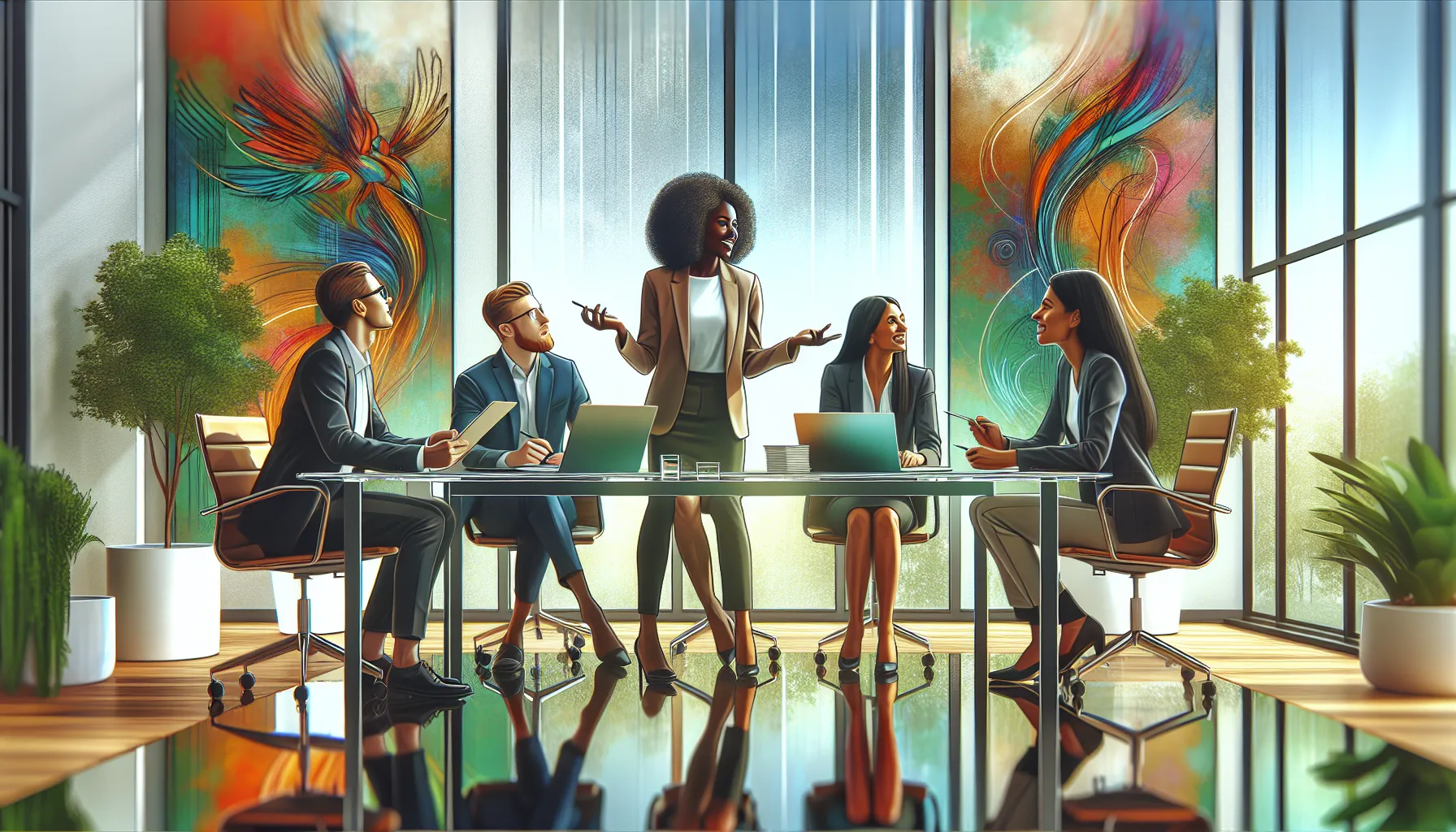 diverse professionals collaborating in a bright, modern office setting.