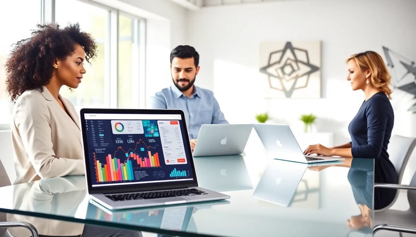 diverse team discussing data masking software in a modern office.