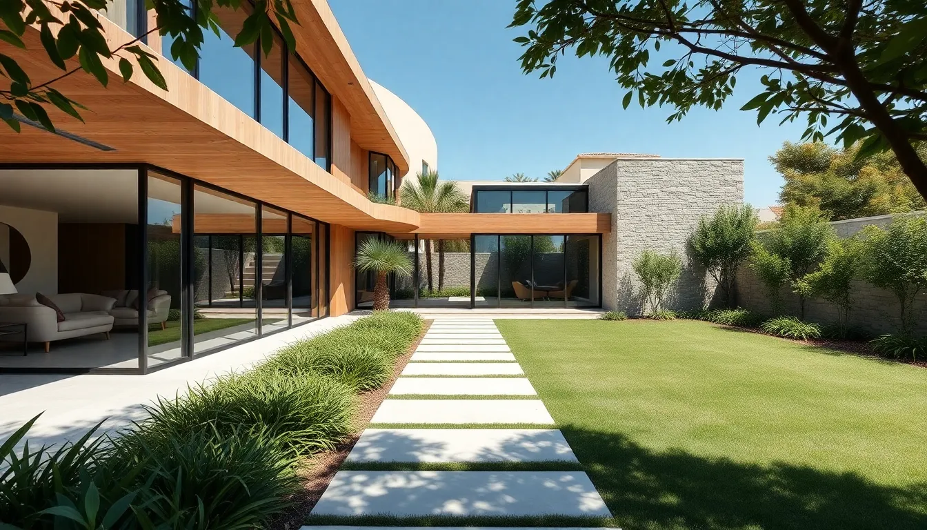 modern Drhomey-style home with large windows and inviting design.