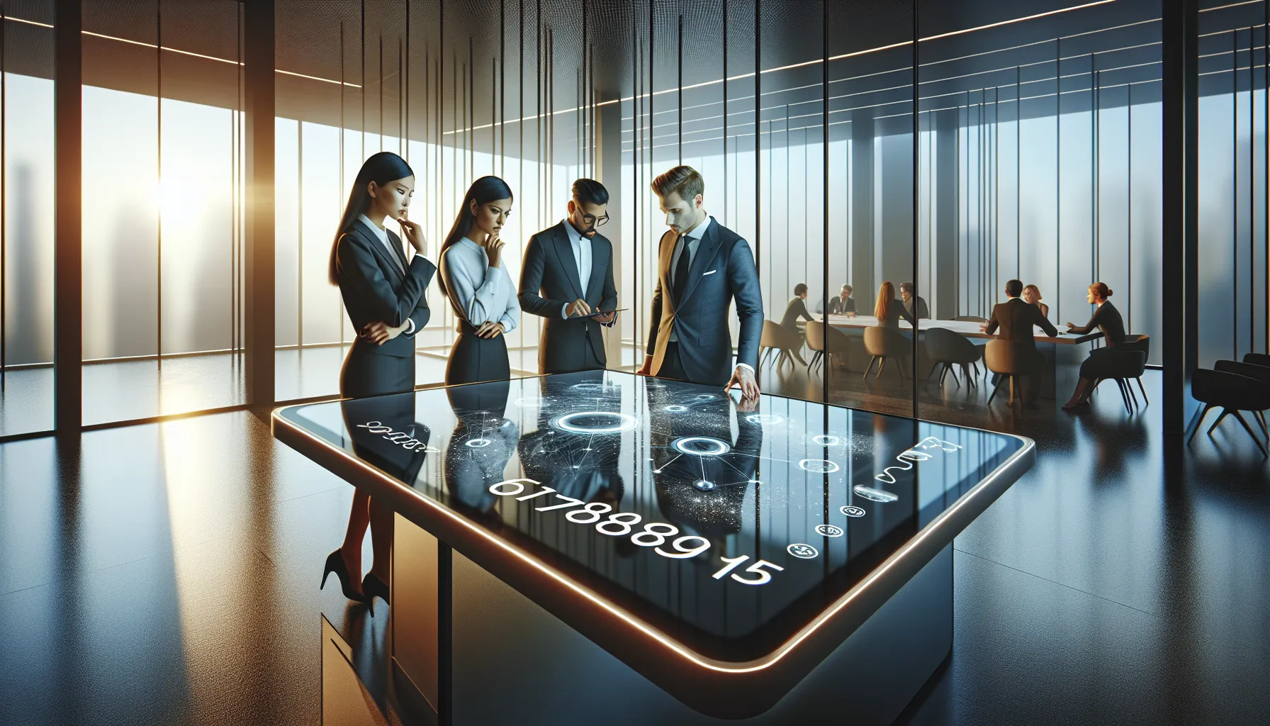 diverse team discussing the significance of a number in a modern office.