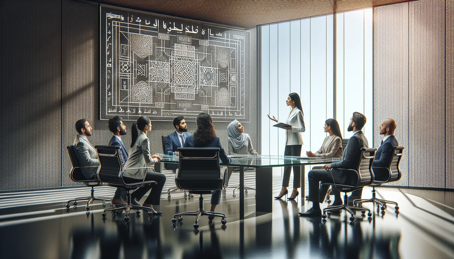 professionals discussing Ahrzueds in a modern conference room.