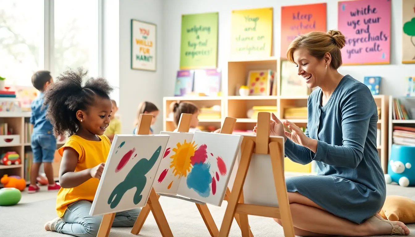 diverse preschool children creating art in a positive classroom setting.