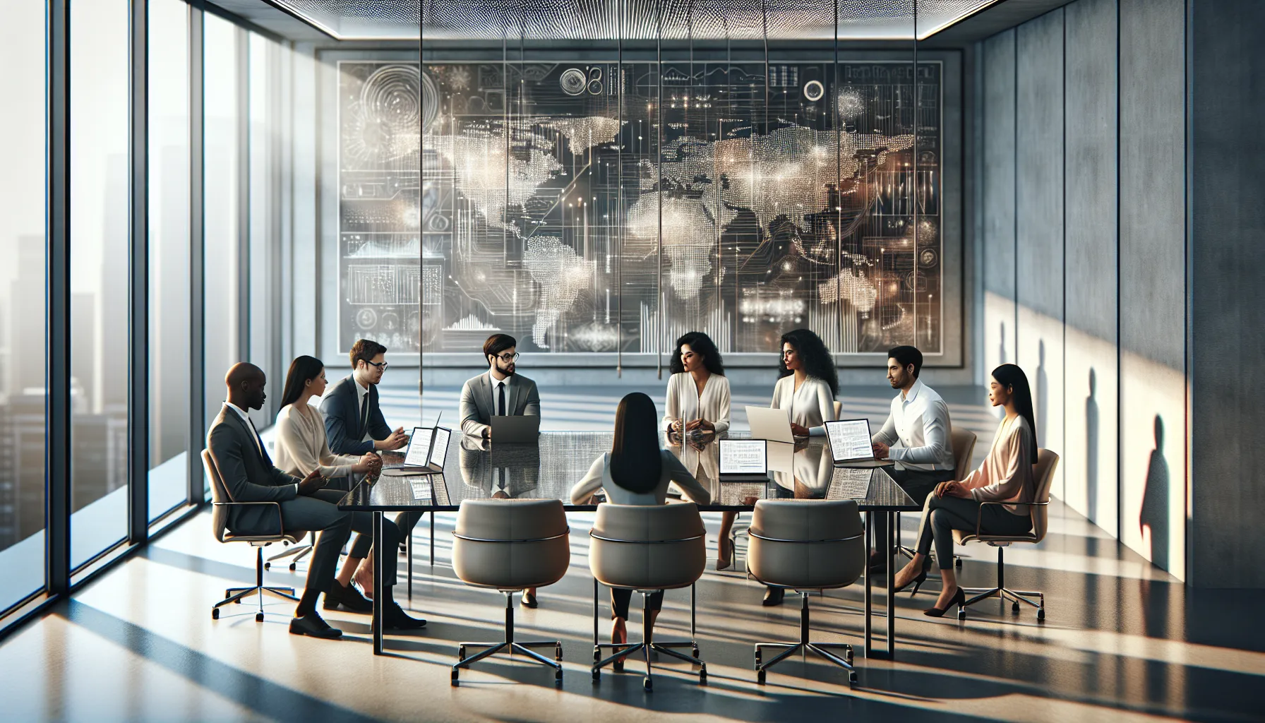 diverse team collaborating in a modern office setting.