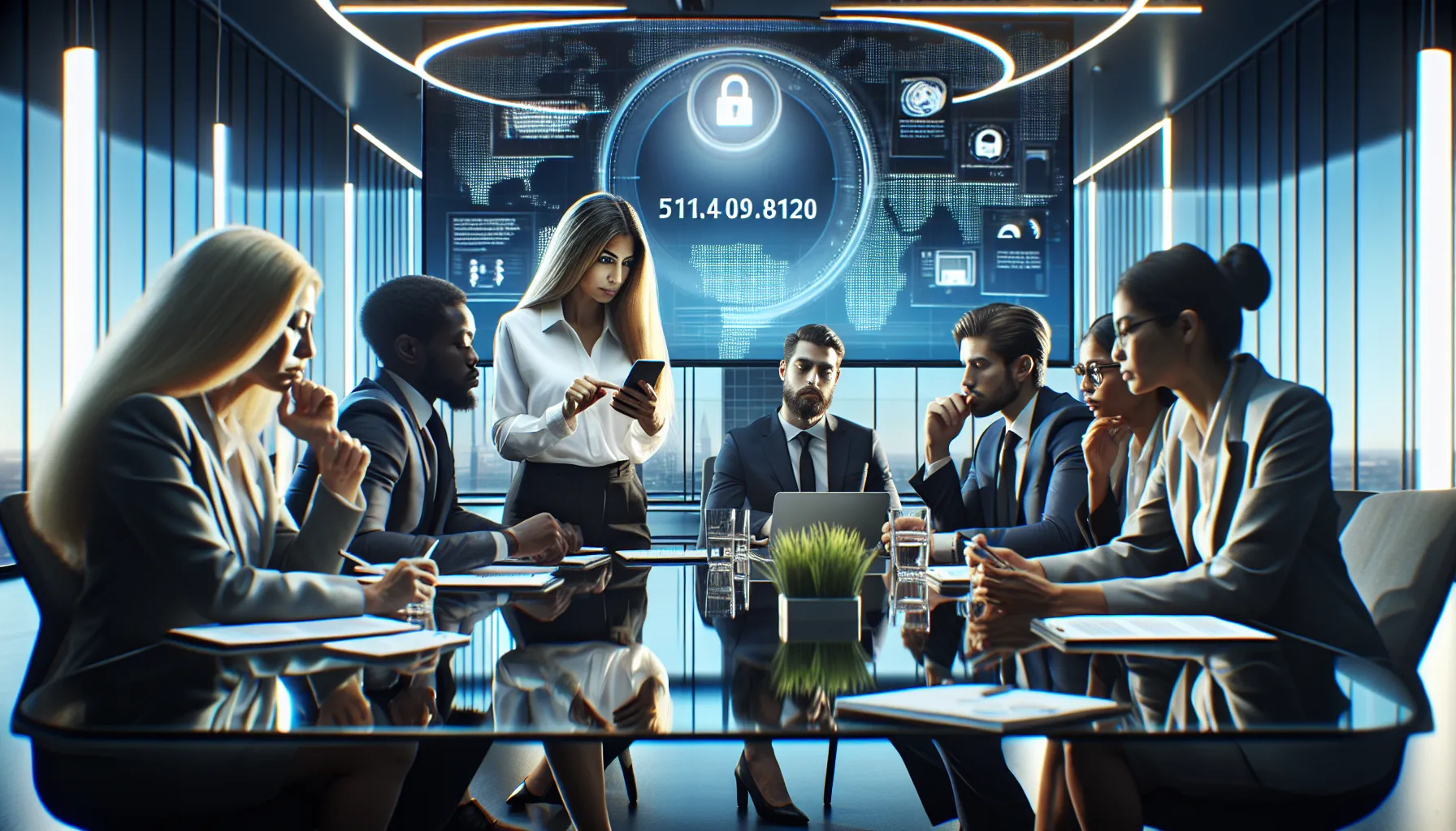 professionals reviewing caller ID in a modern office setting.