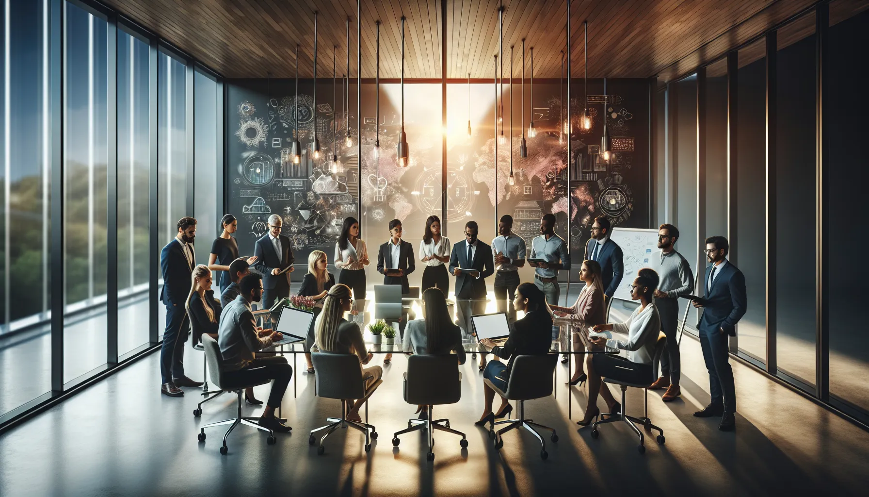 diverse team collaborating in a modern workspace.