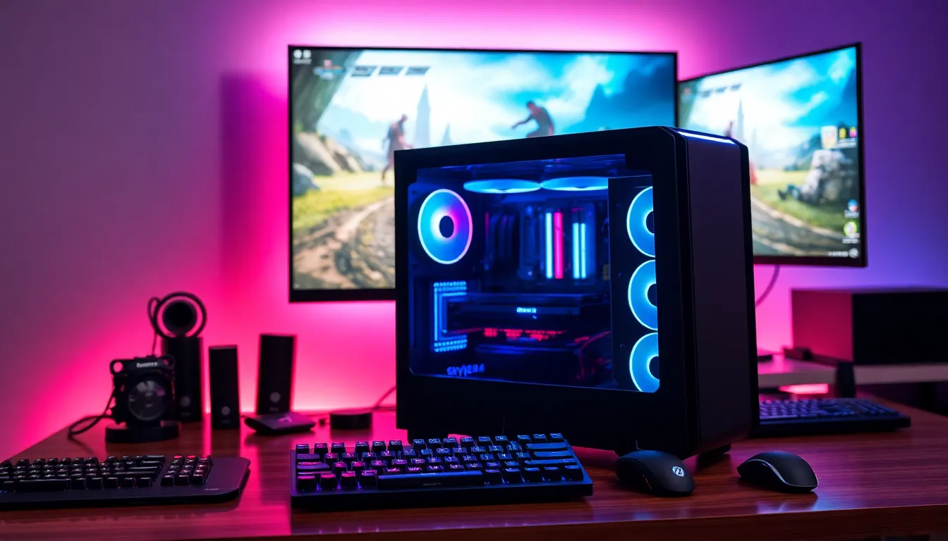 a modern gaming setup featuring a high-performance Skytech Gaming PC