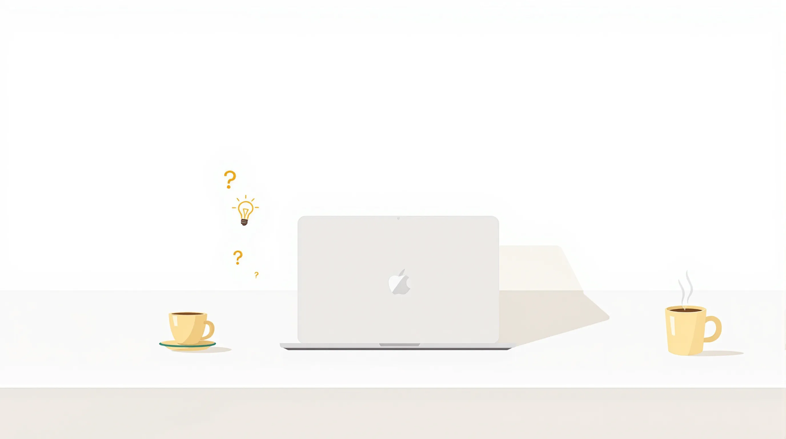 Minimal office desk with laptop and lightbulb icon on clean background.