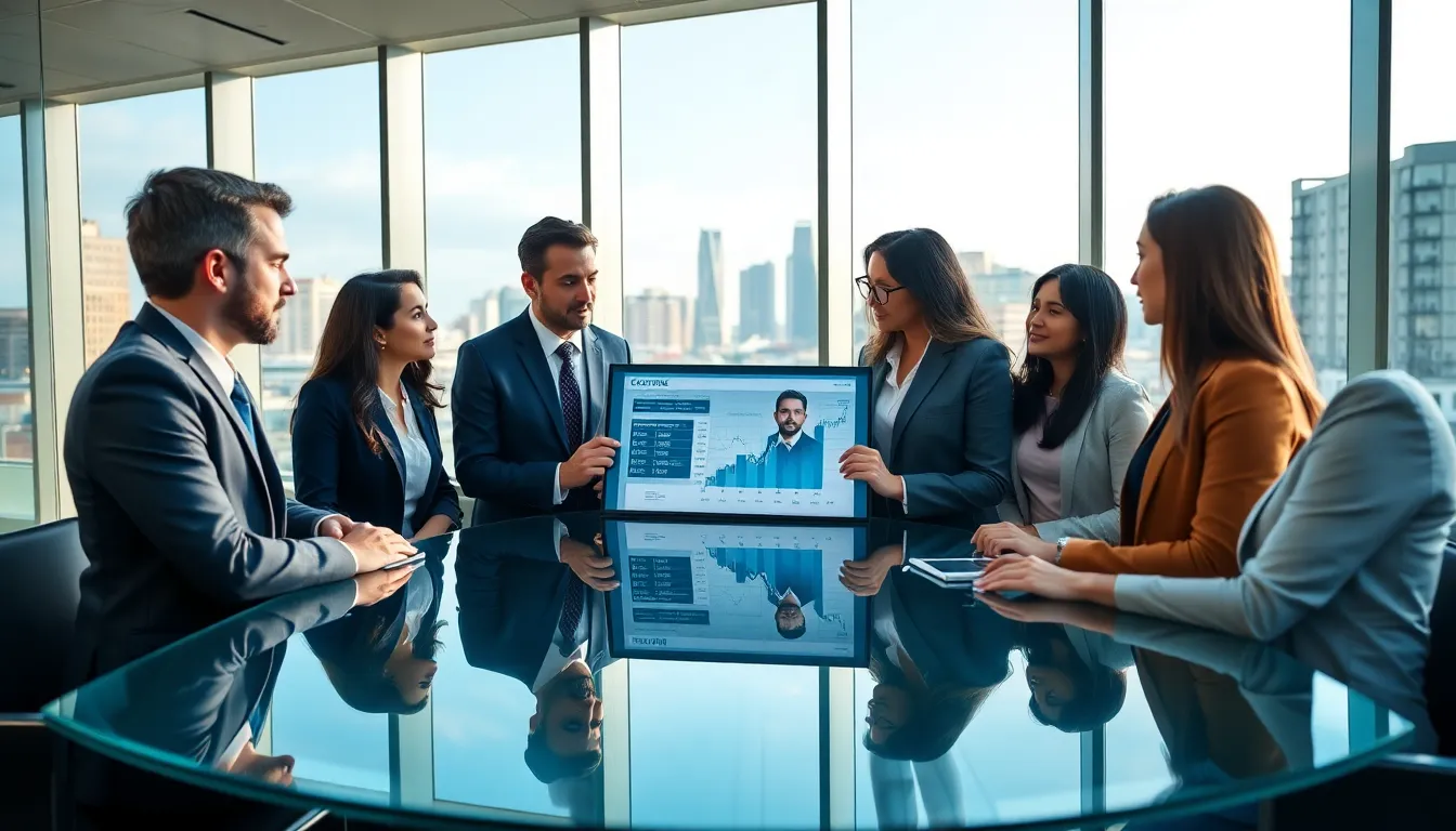 diverse team discussing financial strategies in a modern office.