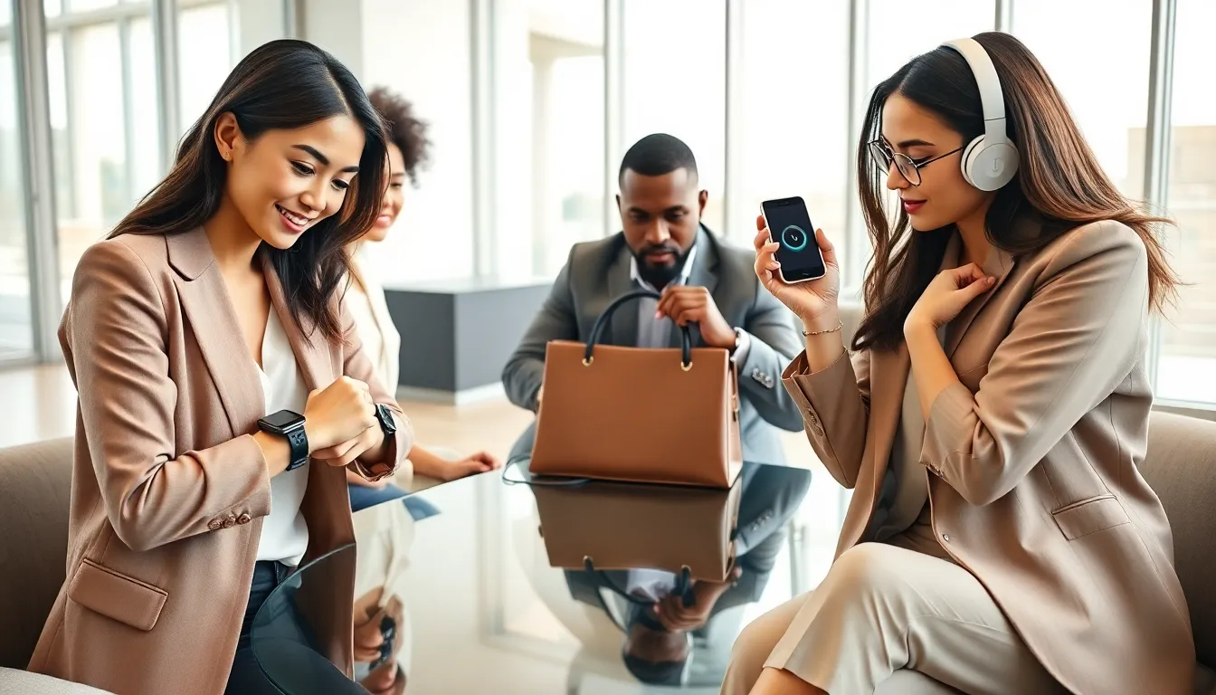 diverse professionals showcasing stylish, functional vogue gadgets.