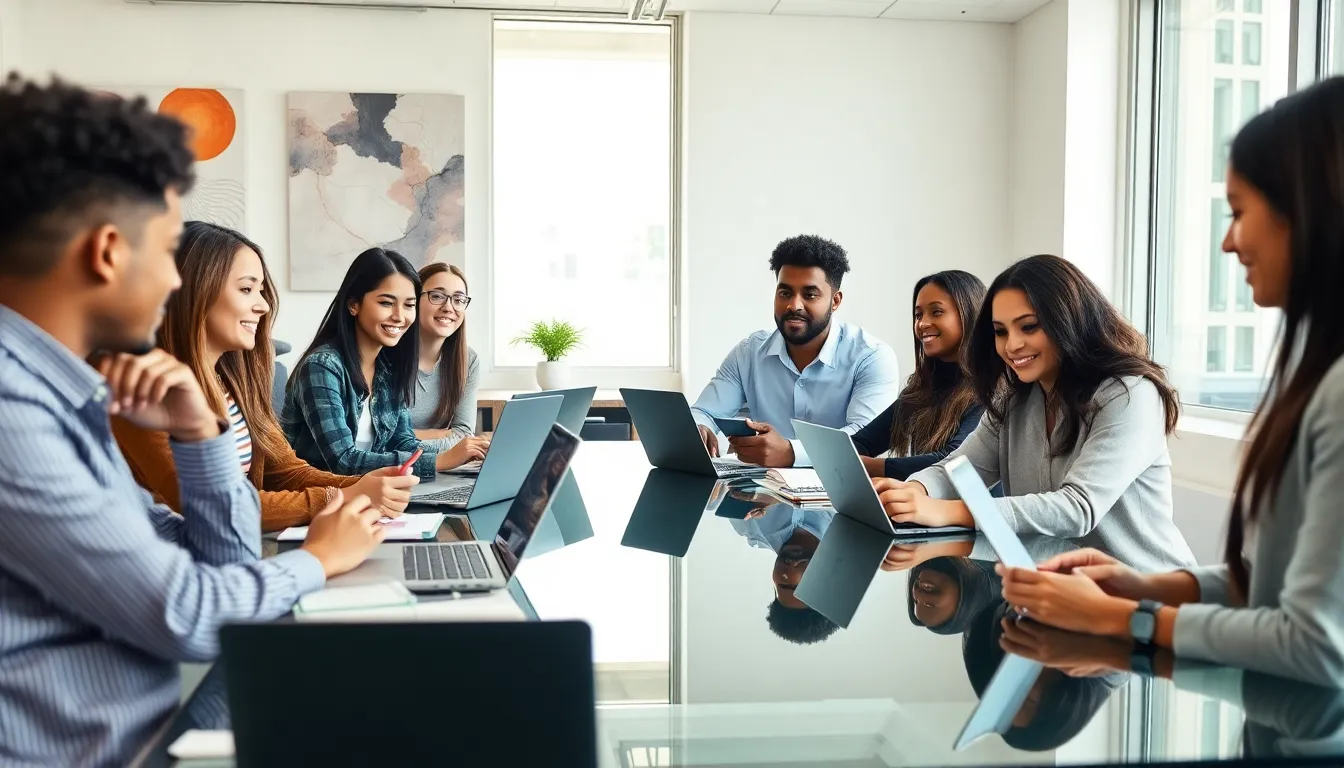 diverse young professionals collaborating in a modern office.