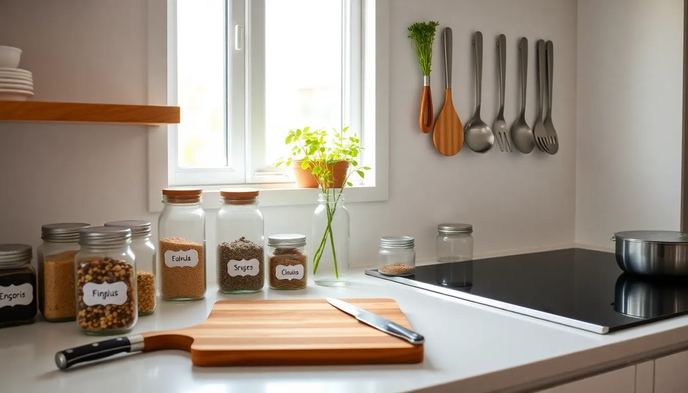 organized kitchen with DIY storage solutions and bright atmosphere.