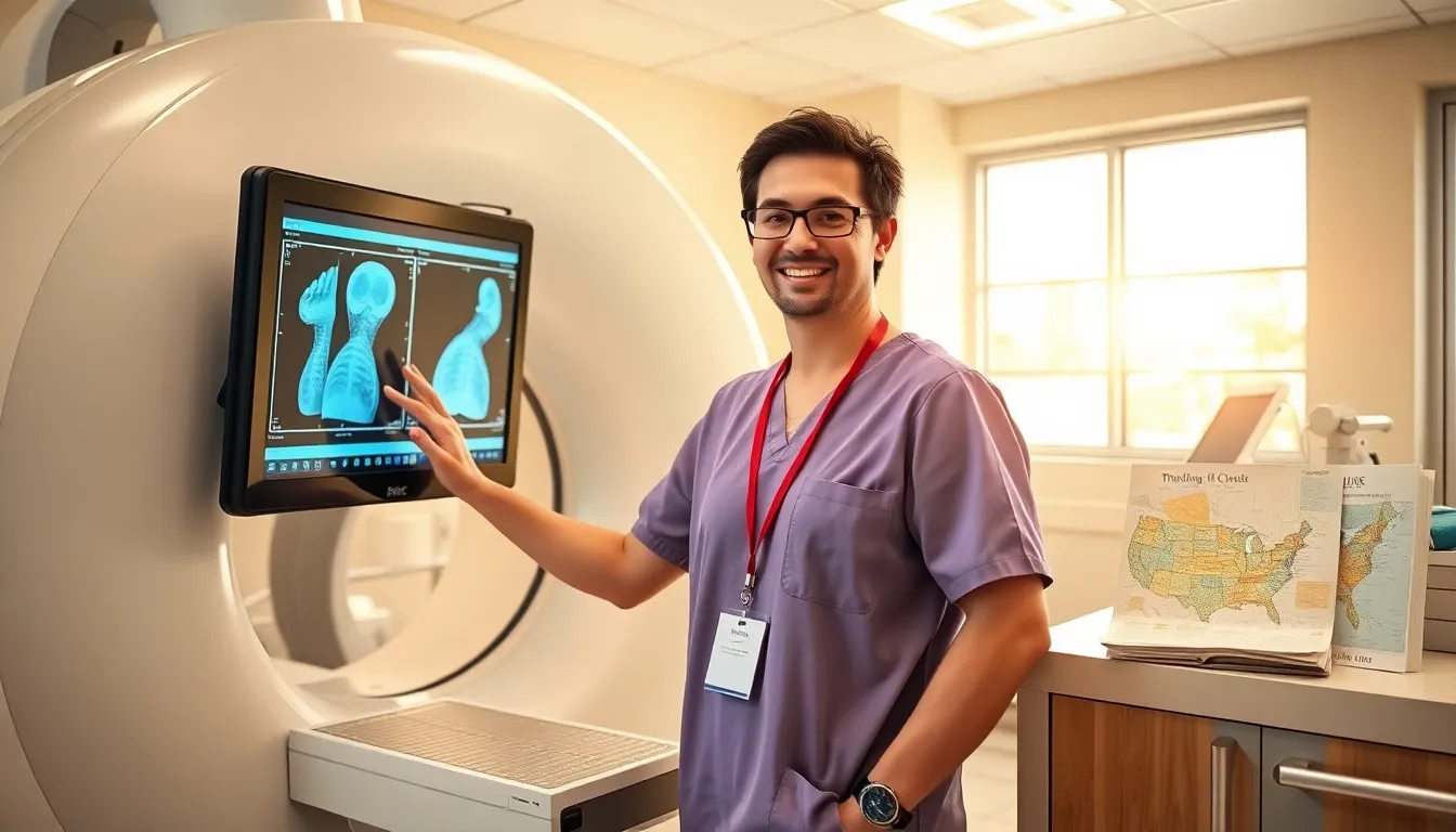 travel rad tech operating imaging equipment in a modern healthcare facility.