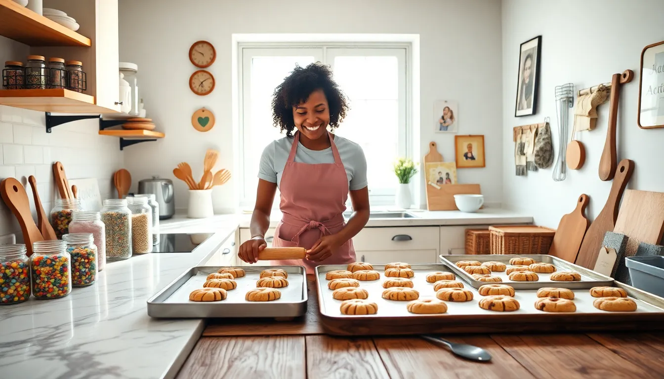 a joyful baker in a warm kitchen with freshly baked cookies.