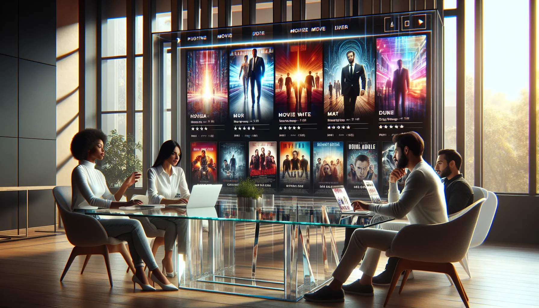 modern workspace with diverse team exploring Movieswap.com features.