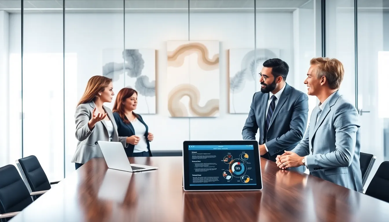 diverse team discussing Maegeandd in a modern conference room.