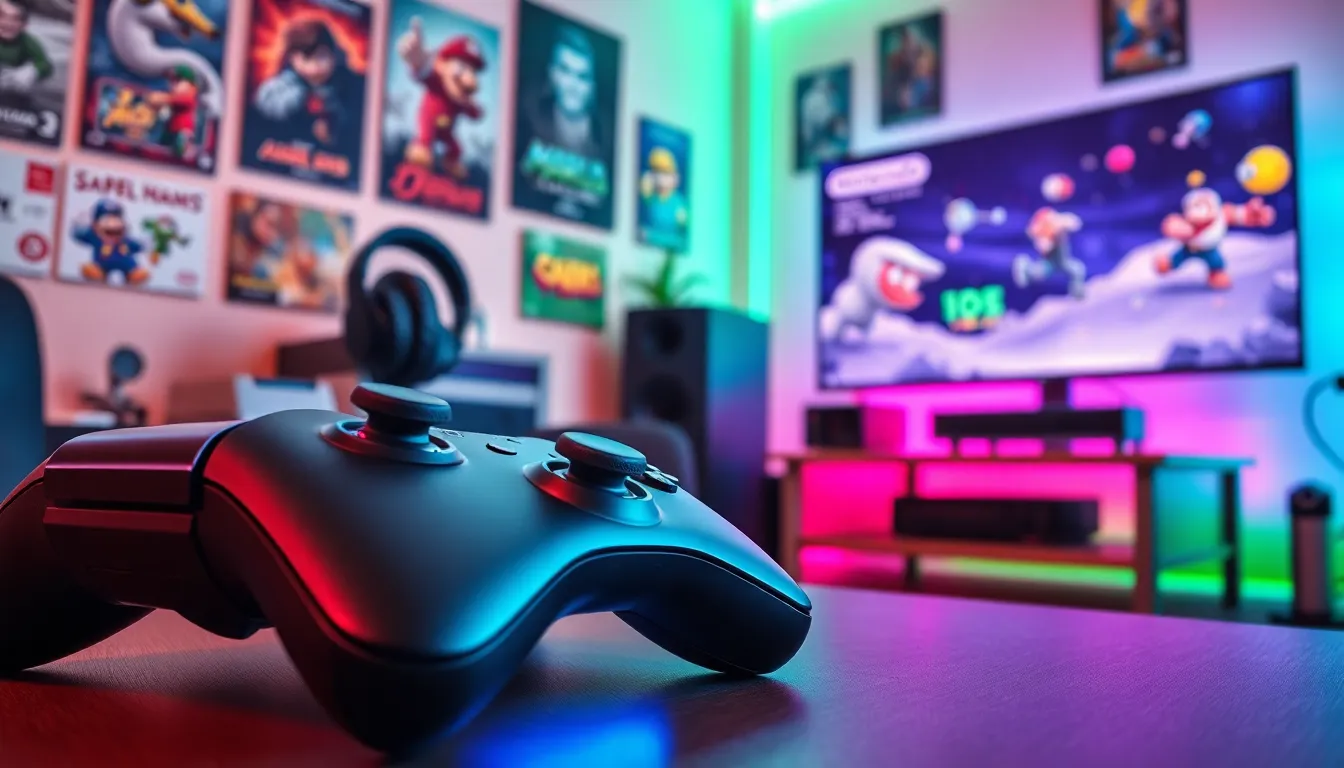 a modern gaming setup with various evolution gadgets and controllers.