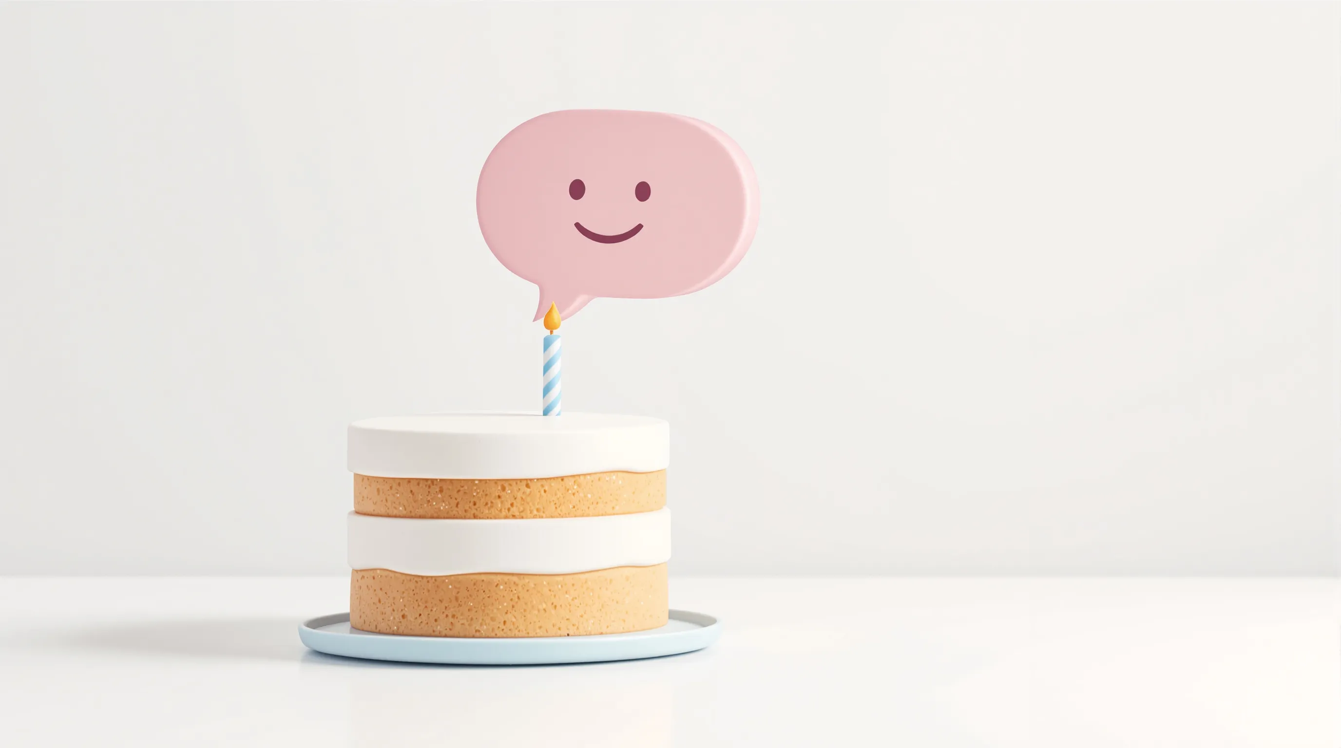 a simple cake with a speech bubble candle on top