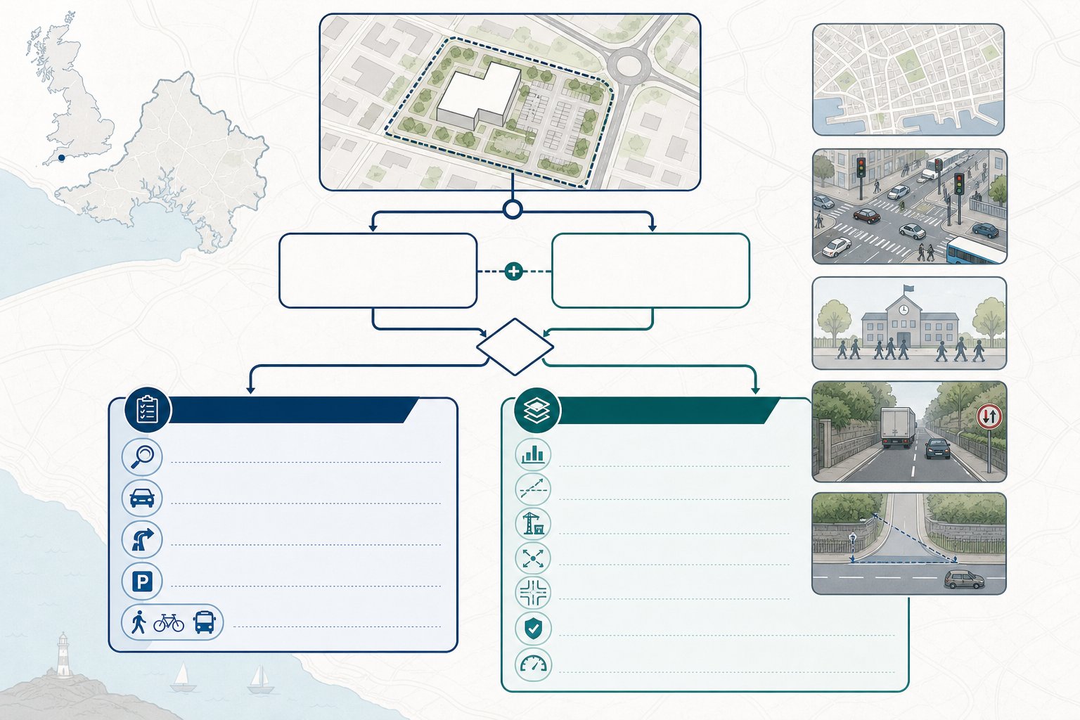 Decision infographic showing when developments in Plymouth need transport planning reports.