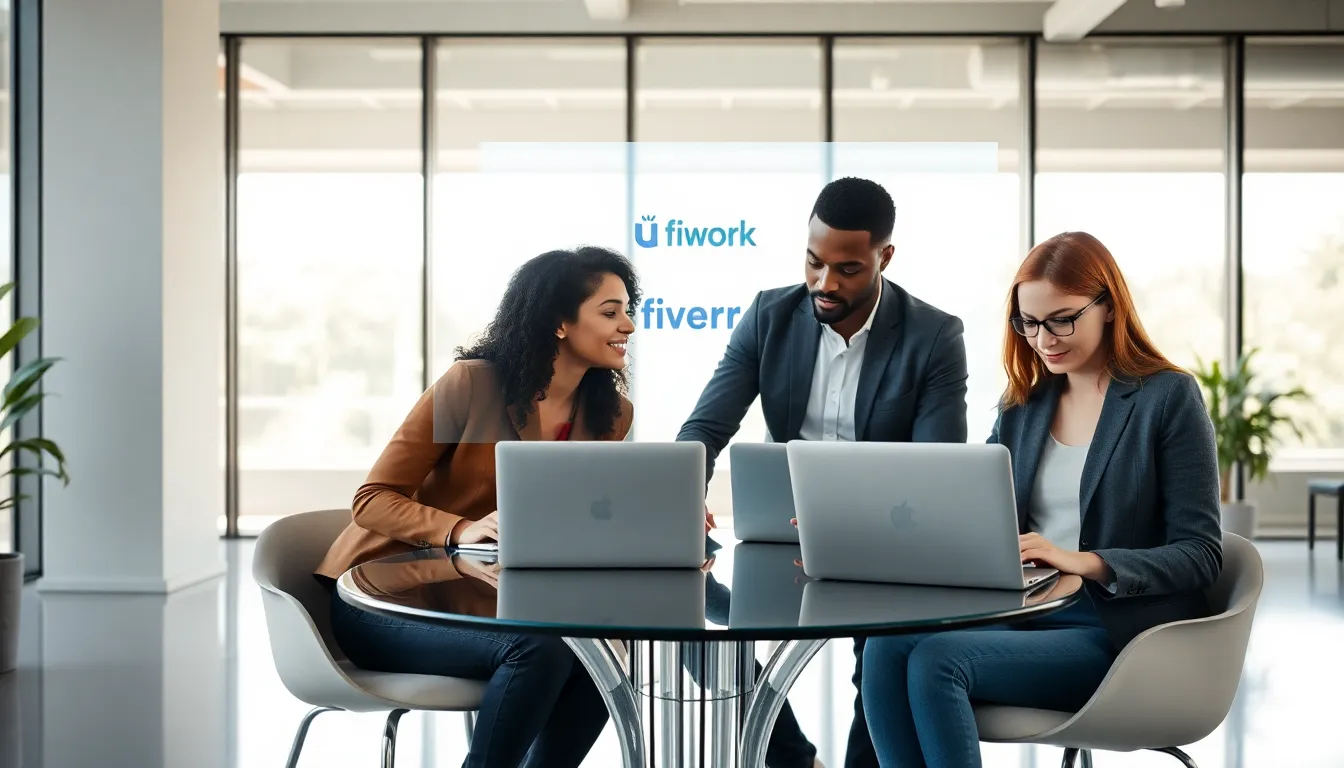 diverse freelancers collaborating in a modern office setting.