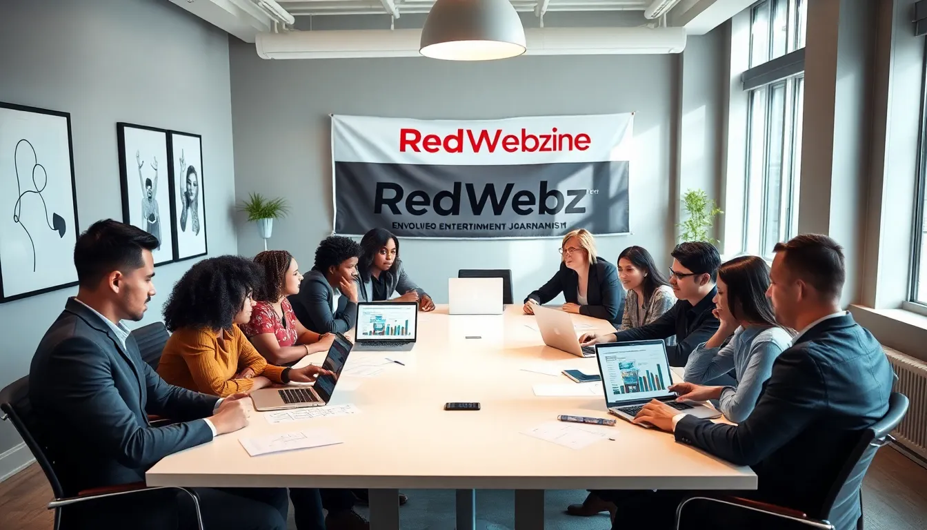 diverse editorial team collaborating in a modern office setting.