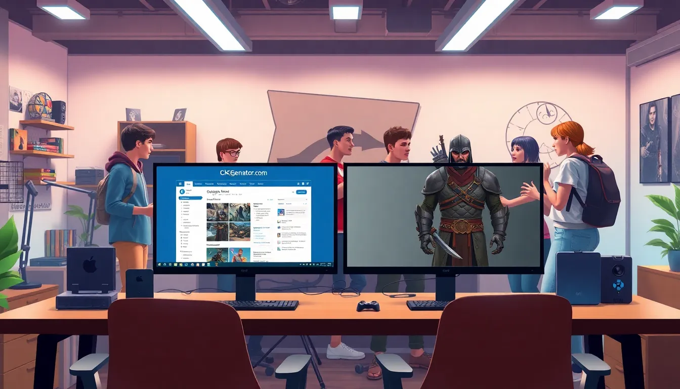diverse gamers collaborating in a modern gaming workspace.