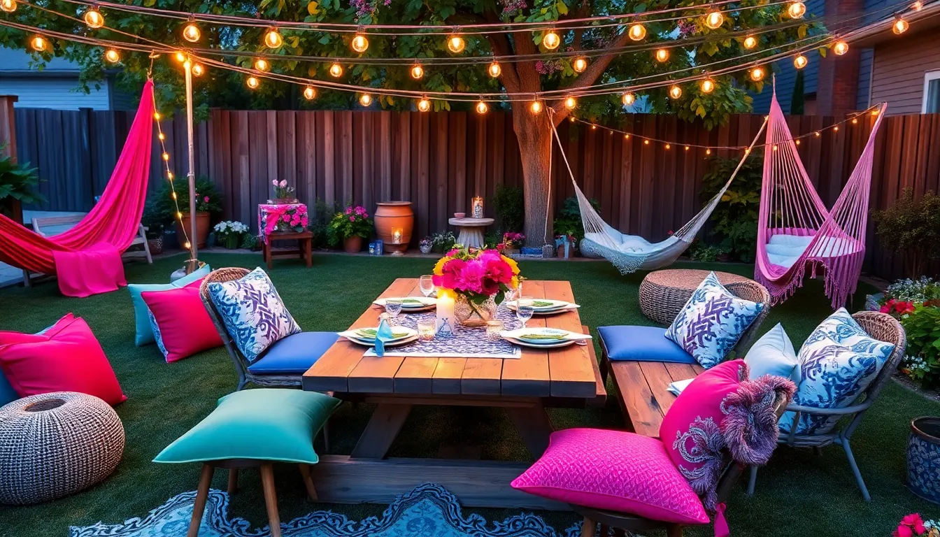 inviting backyard space set up for entertaining guests.