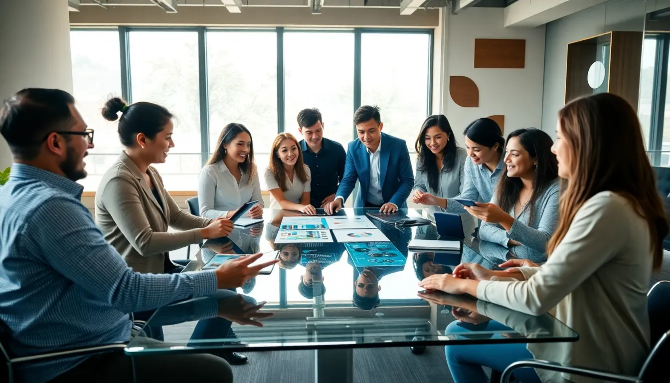 professionals collaborating in a modern office setting.