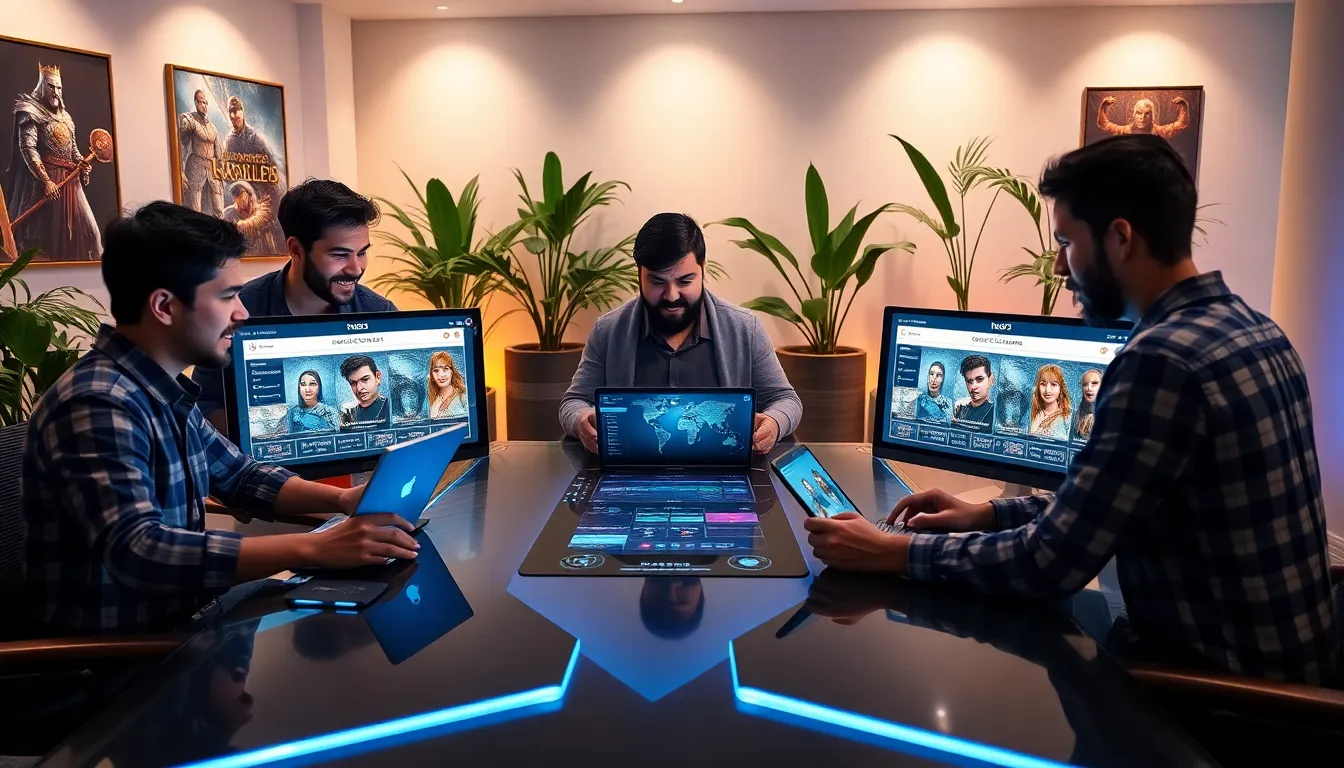 diverse gamers customizing characters on modern gaming devices.