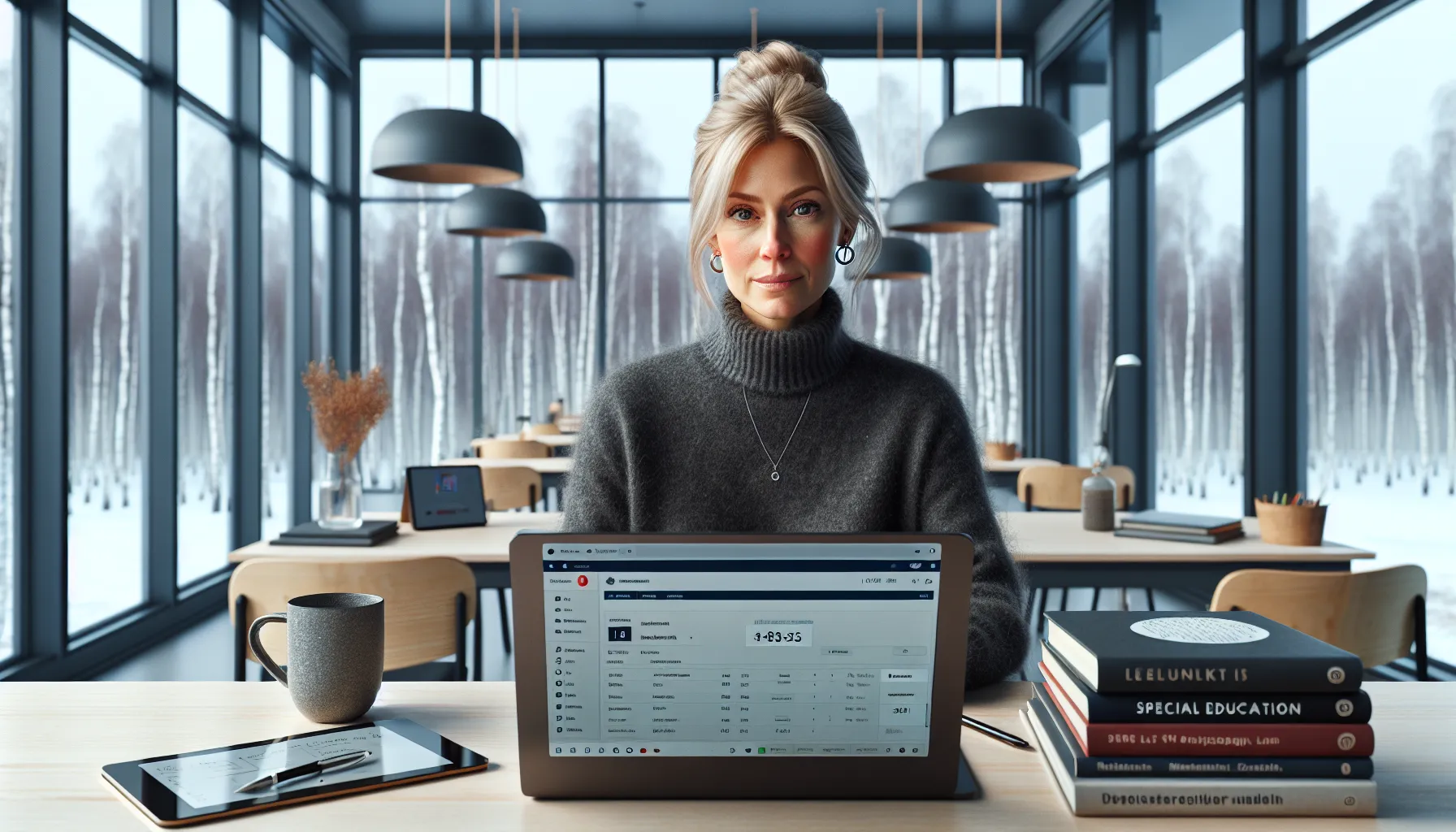 Videreutdanning for lærere: hva er alternativene? 2 Norwegian teacher studying online course with 2025 application form on desk.