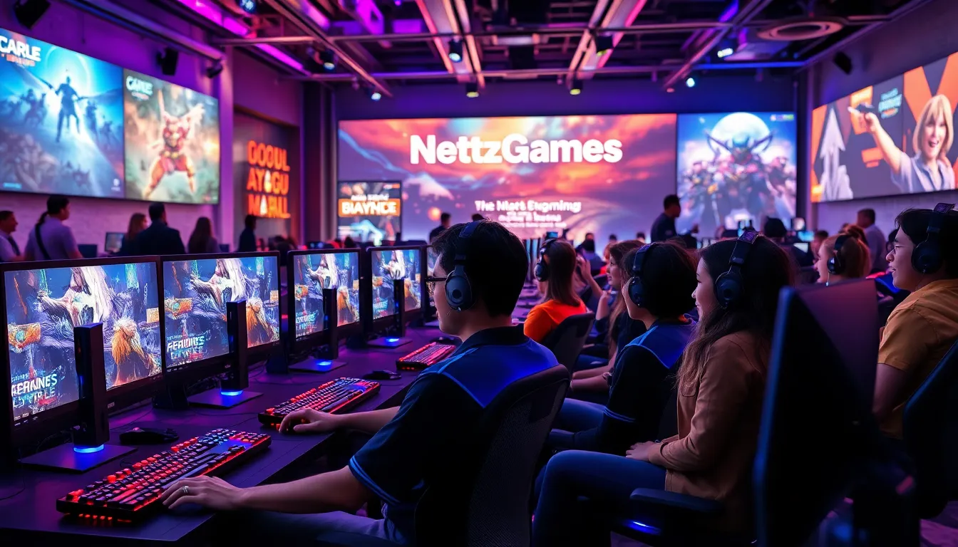 diverse gamers enjoying online gaming in a modern lounge setting.