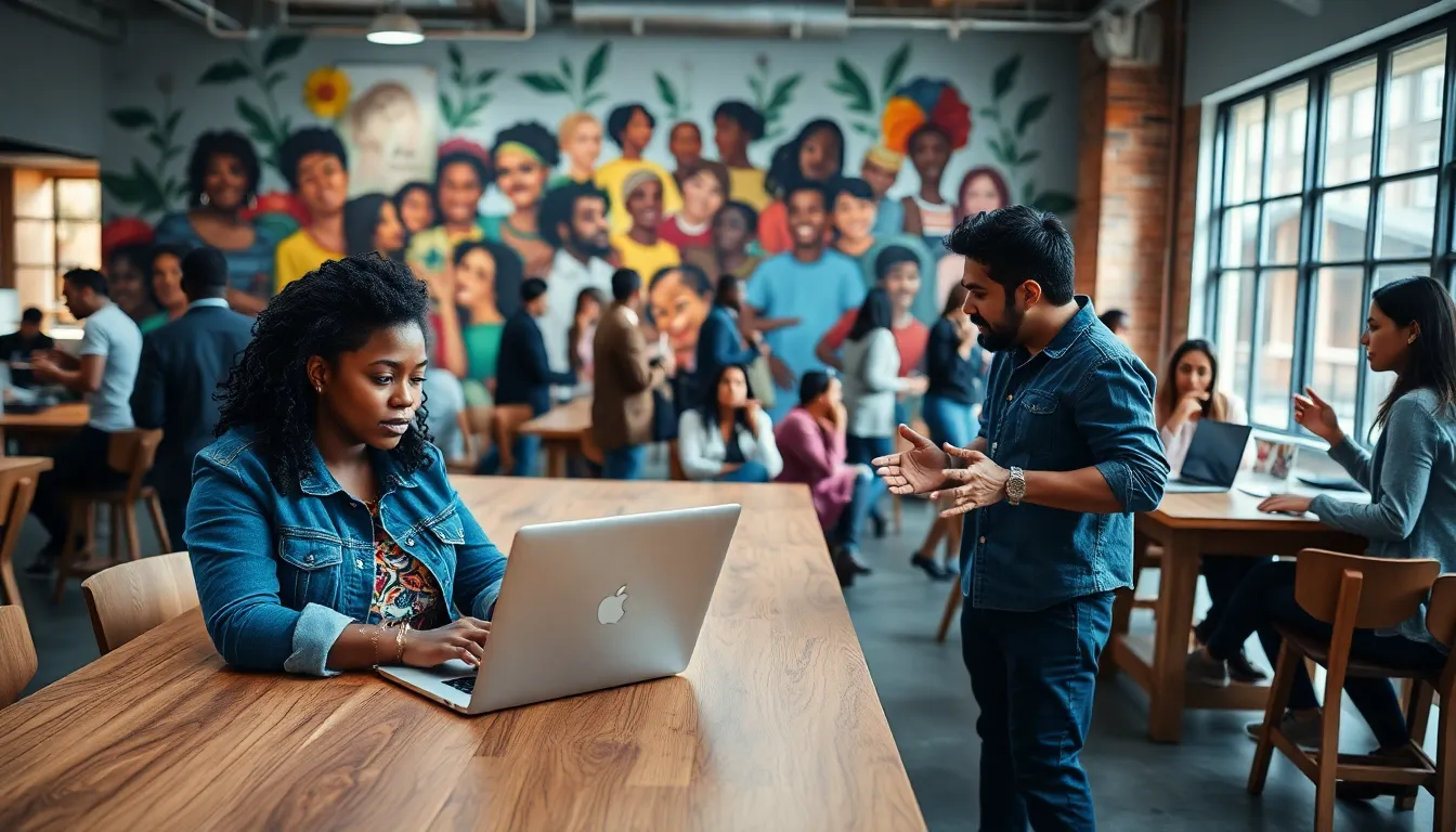 A diverse group of individuals collaborating in a creative workspace.